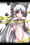  bad_id bad_pixiv_id breasts capelet caution_tape hair_ribbon keep_out len long_hair nude pointy_ears red_eyes remyu ribbon silver_hair small_breasts solo tsukihime very_long_hair 