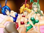  3girls animal_ears arm_support armpits artist_request ass banpresto bare_shoulders bed blonde_hair blue_eyes blue_hair blush bow bowtie breast_press breast_slip breasts bunny_ears bunny_girl bunnygirl bunnysuit character_request cleavage excellen_browning fishnet_pantyhose fishnets green_eyes green_hair happy lamia_loveless large_breasts legs long_hair lying multiple_girls mutsuya necktie nipple nipples one_breast_out one_eye_closed open_mouth pantyhose poking ponytail short_hair shy smile source_request super_robot_wars super_robot_wars_og_the_inspector super_robot_wars_original_generation tattoo viletta_badam viletta_vadim wink wrist_cuffs yuri 