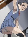  armpit_peek armpits ass azusa_aoi black_hair black_legwear forehead glasses hair_ornament hairclip haruyama_kazunori kneehighs kneeling panties pantyshot pantyshot_(kneeling) sasameki_koto shoes short_hair socks solo underwear upskirt 