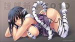  2010 amei_sumeru animal_ears animal_print ass black_hair breasts chinese_zodiac covered_nipples fang garter_belt highres large_breasts new_year original red_eyes solo thighhighs tiger tiger_print year_of_the_tiger 