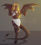  anthro clothed clothing dragon female ghostli hair horn looking_at_viewer simple_background smile solo standing watermark wings 