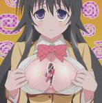  blush breasts cleavage kanokon minamoto_chizuru school_uniform smile 