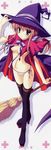  absurdres breasts broom brown_hair hat highres legs medium_breasts nanao_naru original panties ribbon solo thighhighs underwear witch witch_hat 