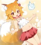  1girl animal_ear_fluff animal_ears brown_eyes brown_hair camisole commission fang fox_ears fox_girl fox_tail hitodama miniskirt muuba navel open_mouth red_skirt senko_(sewayaki_kitsune_no_senko-san) sewayaki_kitsune_no_senko-san short_hair skeb_commission skirt smile solo tail thighs white_camisole 