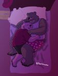  2023 absurd_res anthro bear bed bodily_fluids clothing drooling duo embrace eyes_closed furniture hi_res hug lying male male/male mammal overweight overweight_male padre_(unicorn_wars) pillow saliva sargento_caricias shirt sleeping topwear underwear unicorn_wars 