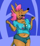  anthro bandicoot blush breast_squeeze breasts bulge clothed clothing clothing_transformation duo gynomorph hair intersex mammal marsupial pink_hair queenlem trans_(lore) transformation 