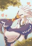  &lt;3 absurd_res anthro avian beak bird blue_body blush breath_of_the_wild clothed clothing duo feathers hi_res kissing male male/male nintendo revali rito teba_(tloz) the_legend_of_zelda topless wannamofu white_body 