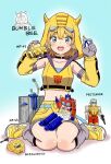  1girl autobot bangs belt black_choker blonde_hair blue_belt blue_eyes bumblebee_(kotobukiya_bishoujo)_(transformers) bumblebee_(transformers) choker collarbone cropped_hoodie detached_sleeves figure highres holding holding_toy hood hood_up hoodie horned_hood horns komagoma kotobukiya_bishoujo mecha open_hand optimus_prime pointing robot shoes short_hair shorts sitting sleeveless sleeveless_hoodie smile sneakers solo_focus spike_witwicky toy toy_car toy_robot transformers tube_socks wariza yellow_footwear yellow_shorts 