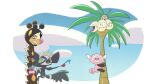  alolan_exeggutor alolan_form ambiguous_gender climbing cloud elemental_creature farigiraf feral flora_fauna generation_7_pokemon generation_9_pokemon giraffid grafaiai grafayay group long_neck mammal nintendo open_mouth palm_tree plant pokemon pokemon_(species) regional_form_(pokemon) rowlet sky stufful tree 