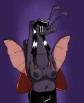  4_arms antennae_(anatomy) anthro arthropod beetle black_body black_hair breasts female giraffe_weevil hair hi_res insect multi_arm multi_limb queenlem solo stretching trans_(lore) weevil wings 