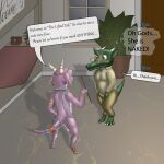  anthro cigarette duo embarrassed erection eyewear female glasses hi_res hiding_erection jewelry kobold male nude reptile scalie story_at_source tiny_terrible unwanted_erection 