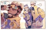  &gt;_&lt; 1girl 2boys 47_lall ^_^ anger_vein animal_ear_headphones animal_ears annoyed apex_legends baseball_cap black_lips blonde_hair cat_ear_headphones chain closed_eyes cornrows crop_top crypto_(apex_legends) earrings facial_hair fake_animal_ears gloves goatee goggles goggles_on_head gold_chain hands_in_pockets hat headphones hype_beast_crypto jacket jewelry korean_commentary leaning_forward lit_witt_mirage mirage_(apex_legends) multicolored_clothes multicolored_jacket multiple_boys official_alternate_costume open_mouth pants purple_gloves purple_headwear purple_jacket shirt short_hair shorts smile spoken_anger_vein sunglasses thunder_kitty_wattson v w wattson_(apex_legends) white_pants white_shirt white_shorts yellow_jacket 