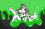  2023 abs anthro assassinfenrir bedroom_eyes bulge canid canine canis clothing detailed_bulge digital_media_(artwork) green_eyes hi_res jockstrap lifewonders live_a_hero male mammal monomasa muscular muscular_anthro muscular_male narrowed_eyes red_sclera seductive shaded sharp_teeth simple_background sitting solo spread_legs spreading teeth tongue tongue_out underwear wolf 