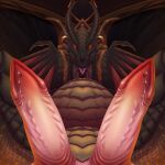  2_penises absurd_res animal_genitalia animal_penis background_smoke banner beard black_dragon black_hair black_horn blep bodily_fluids brown_body brown_horn brown_scales chair cloaca cloacal_penis countershade_chest countershade_crotch countershade_neck countershading dahurgthedragon detailed detailed_scales dragon dripping embers facial_hair facial_horn feral front_view furniture genital_fluids genitals glistening glistening_genitalia glistening_penis glowing glowing_eyes gold_(metal) gold_jewelry gold_ring hair half-closed_eyes half_lidded_eyes hemipenes hi_res horn horn_jewelry jaw_horn jewelry leaking_precum looking_at_viewer male mouth_closed multi_genitalia multi_penis narrowed_eyes nose_horn penile_spines penis perspective perspective_shot pink_penis plating precum precum_drip precum_on_penis precum_on_self precum_string presenting presenting_penis purple_tongue red_eyes rim_light ring rock rock_wall scales scalie scutes seductive solo tan_body tan_countershading throne throne_room tongue tongue_out wall_(structure) western_dragon wrathion_the_black_prince_(warcraft) 