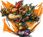  1boy ball bowser_jr. fang highres kicking mario_(series) mario_strikers:_battle_league mario_strikers_(style) official_art open_mouth red_hair simple_background soccer_ball transparent_background 
