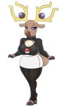  anthro armwear big_breasts black_clothing bottomwear breasts brown_body clothed clothing female generation_2_pokemon hi_res horn legwear nintendo pokeball pokemon pokemon_(species) purple_eyes shirt simple_background skirt solo stantler stockings tail topwear urusee584 white_background white_bottomwear white_clothing white_skirt 