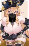  1girl :q absurdres bare_shoulders black_headwear blonde_hair blue_eyes breasts cleavage commentary cowboy_shot detached_sleeves dress genshin_impact highres kanta_(kanta_077) large_breasts leaning_forward long_hair long_sleeves looking_at_viewer mouth_veil navia_(genshin_impact) smile solo standing strapless strapless_dress thighlet thighs tongue tongue_out veil very_long_hair 