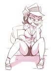  2017 ankle_strap_heels anthro arms_bent bent_legs big_breasts biped bottomwear breasts button_(fastener) claws cleavage clenched_teeth clothed clothed_anthro clothed_female clothing curved_eyebrows dbaru digital_drawing_(artwork) digital_media_(artwork) domestic_cat ear_piercing ear_ring eyebrows eyelashes fangs feet felid feline felis female female_anthro finger_claws fingers footwear full-length_portrait fully_clothed fully_clothed_anthro fully_clothed_female grin hair hand_on_leg hand_on_own_leg hand_on_own_thigh hand_on_thigh hat headgear headwear high_heels humanoid_hands iris lackadaisy lips long_whiskers mammal monochrome open_toe_heels piercing platform_footwear platform_heels portrait prick_ears pupils ring_piercing serafine_savoy shadow shirt short_hair shorts sitting small_nose small_waist smile solo spread_legs spreading tail teeth thick_thighs toe_cutout_heels topwear touching_face touching_own_face webcomic whiskers 