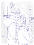  2girls bag braid breath coat commentary_request dated gundam gundam_suisei_no_majo height_difference highres hood hooded_coat lamppost long_hair miorine_rembran monochrome multiple_girls open_mouth outdoors shopping_bag short_hair single_braid suletta_mercury thick_eyebrows twitter_username yuri_kyanon 