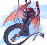  2023 4_toes 5_fingers anthro black_body black_fur breasts digital_media_(artwork) dragon feet female fingers fur furred_dragon gimka hair hi_res horn membrane_(anatomy) membranous_wings nude orange_papwapds rope toes wings 