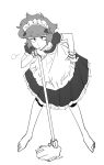  1girl alternate_costume apron barefoot greyscale highres lapis_lazuli_(steven_universe) looking_at_viewer maid maid_apron maid_headdress monochrome nano8 short_hair signature simple_background sketch solo steven_universe waist_apron 