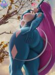  &lt;3 3d_(artwork) anthro big_breasts big_butt breasts butt digital_media_(artwork) female generation_2_pokemon hair hi_res holding_butt huge_butt legendary_pokemon looking_at_viewer looking_back looking_back_at_viewer nintendo nipples pokemon pokemon_(species) purple_hair solo suicune thick_thighs xlkev 