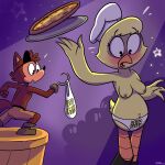  anthro avian bib bird blush bottomwear breasts canid canine chica_(fnaf) chicken clothed clothing eye_patch eyewear female five_nights_at_freddy&#039;s food fox foxy_(fnaf) galliform gallus_(genus) hi_res hook hook_hand male mammal panties panties_only pants phasianid pizza scottgames theenfman topless topless_anthro topless_female topless_male underwear underwear_only wardrobe_malfunction 