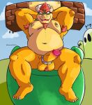  absurd_res accessory anthro bow_ribbon bowser eeveecholo genitals hair hair_accessory hair_bow hair_ribbon hi_res male mario_bros musk nintendo penis ribbons solo 