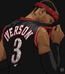  1boy allen_iverson basket basketball_uniform dark_skin jersey looking_at_another lowres national_basketball_association non-web_source real_life simple_background solo solo_focus sportswear 