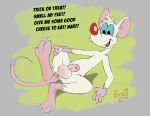  2023 anthro anus balls bizymouse digital_media_(artwork) english_text feet genitals male mammal nude pinky_(warner_brothers) pinky_and_the_brain rodent solo text warner_brothers 