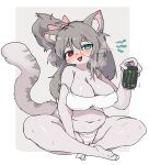 2023 anthro barefoot beverage_can big_breasts blush bodily_fluids breasts camel_toe claws cleavage clothed clothing crossed_legs digital_media_(artwork) domestic_cat emanata eyewear feet felid feline felis female female_anthro fur glasses hair heterochromia hi_res kemono korean_text looking_at_viewer mammal monster_energy multicolored_body multicolored_fur navel panties pasong shirt solo sona_(yuio) substance_intoxication sweat sweatdrop tail tank_top text toe_claws toes tongue tongue_out topwear translation_request underwear 