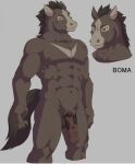  2023 abs animal_genitalia animal_penis anthro balls boma_(geppei5959) brown_body brown_tail cel_shading character_name countershading darkened_balls darkened_genitalia digital_media_(artwork) english_text equid equine equine_genitalia equine_penis flaccid genitals geppei5959 green_eyes grey_background headshot_portrait horse kemono looking_away male mammal markings model_sheet multicolored_penis muscular muscular_anthro muscular_male nipples pecs penis pink_nipples pink_penis portrait shaded simple_background solo tail tan_markings tan_nose text thick_penis three-quarter_portrait two_tone_penis v_marking 