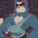  anthro avocato bottomwear clothed clothing digital_media_(artwork) domestic_cat felid feline felis final_space fizzyjay fur hi_res male mammal muscular muscular_male nipples shirt simple_background solo tank_top topwear ventrexian 