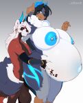  2023 5_fingers absurd_res ailurid anthro anthro_on_anthro areola artist_name balls belly belly_grab big_balls big_belly big_breasts big_penis black_hair black_sclera blue_areola blue_body blue_eyes blue_fur blue_nipples blue_tail breasts brown_body brown_fur canid canine canis demon domestic_dog duo ear_piercing estrila eyebrow_through_hair eyebrows female fingers floppy_ears fur genitals grey_body grey_fur hair hi_res horn huge_breasts interspecies inu-sama larger_female long_hair male male/female mammal multicolored_body multicolored_fur nipple_piercing nipples nude penis piercing pregnant red_body red_fur red_panda reed_thomas_(the_dogsmith) size_difference smaller_male standing tail text thick_thighs translucent translucent_hair two_tone_tail url white_body white_fur white_hair white_tail 