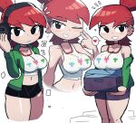 1girl absurdres choker foster&#039;s_home_for_imaginary_friends frankie_foster headphones highres jacket jacket_removed looking_at_viewer one_eye_closed open_clothes open_jacket ponytail powerpuff_girls red_hair tony_welt toon_(style) 