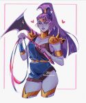  1girl armor bbybluemochi blue_skin colored_skin greek_clothes hades_(series) hades_1 heart highres long_hair megaera_(hades) purple_hair single_wing spiked_ear_piercing whip wings yellow_eyes 