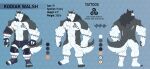  5_fingers 5_toes abs absurd_res albertmg33_(artist) anthro big_muscles canid canine canis domestic_dog facial_scar featureless_crotch feet fingers fur hi_res husky kodiak_walsh male mammal model_sheet multicolored_body multicolored_fur muscular nipples nordic_sled_dog open_toe_footwear pecs scar snout snout_scar solo spitz tattoo toes white_body white_fur 