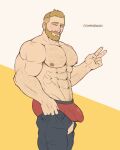  1boy abs arm_hair ass bara beard body_hair boxer_briefs bulge chest_hair dressing facial_hair feet_out_of_frame from_side hairy i&#039;ve_never_seen_a_guy_recreate_this_successfully_tbh_(meme) large_pectorals leg_hair male_focus male_underwear mature_male meme muscular muscular_male navel_hair nipples open_pants original pants pants_lift pectorals red_male_underwear short_hair simshenkos solo stomach thick_arms thick_eyebrows topless_male undersized_clothes underwear v 