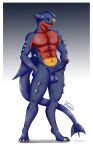  abs absurd_res anthro balls big_pecs dragon erection garchomp generation_4_pokemon genitals hi_res male muscular muscular_male nintendo pecs penis pokemon pokemon_(species) sinarts solo standing thick_thighs 