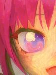  1girl close-up commentary cropped english_commentary eye_focus highres looking_at_viewer open_mouth original pink_hair purple_eyes solo ufoshock 