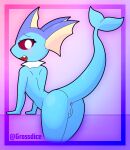  absurd_res anthro anus butt eeveelution female generation_1_pokemon genitals grossdice hi_res nintendo pokemon pokemon_(species) presenting presenting_hindquarters pussy rear_view solo vaporeon wet 