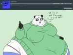  2018 4:3 5_fingers anthro ask_blog batspid2 bear big_breasts biped black_body black_fur black_nose blue_clothing bottomwear breasts claws clothing dialogue digital_drawing_(artwork) digital_media_(artwork) english_text exclamation eyebrows eyelashes female fingers flat_colors front_view fur giant_panda green_background green_clothing green_eyes hair hand_on_stomach hoodie huge_belly huge_breasts hyper_hips love_handles mammal morbidly_obese morbidly_obese_anthro morbidly_obese_female multicolored_body multicolored_fur nipple_outline obese obese_anthro obese_female overweight overweight_anthro overweight_female panties pawpads pink_clothing simple_background sofia_(batspid2) solo text three-quarter_view topwear two_tone_body two_tone_fur underwear white_body white_fur white_hair 
