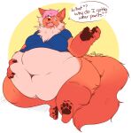  anthro belly big_belly bottomless breasts canid canine clothed clothing english_text female hair hand_on_stomach hi_res mammal milkboners navel obese obese_anthro obese_female open_mouth overweight overweight_anthro overweight_female pawpads pink_hair simple_background text 