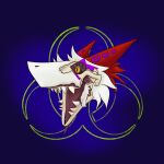  absurd_res amber_eyes bone exposed_muscle flesh fur gore headshot_portrait hi_res jeki_sergal jeki_the_sergal male markings open_mouth portrait purple_markings red_body red_fur sergal solo tongue tongue_out undead white_body white_fur zombie 