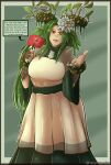  absurd_res amber_eyes branch branch_horn dialogue dryad female female_focus flower green_hair hair hi_res horn humanoid long_hair lotus_(flower) motherly plant plant_hair plant_horn pseudo_hair pseudo_horn reygunpocket_(artist) 