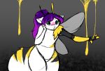  ambiguous_gender anthro arthropod bee blush culixcupric domestic_cat dripping embarrassed felid feline felis food gdhusali hi_res honey_(food) hymenopteran insect mammal mid_transformation shy solo transformation wings 