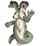 2_heads 4_fingers alpha_channel anthro apode breasts brown_hair draconcopode female fingers fist forked_tongue genitals gesture green_body green_eyes green_scales hair hi_res hissi_(neopets) jumpstart_games komodia_and_tragodia_calliope legless lendri_mujina multi_head mutant_neopet naga neopet_(species) neopets nipples nude open_mouth pupils pussy red_pupils reptile scales scalie serpentine simple_background snake solo tongue tongue_out transparent_background waving waving_at_viewer yellow_sclera 