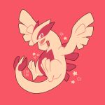  artist_name cheshire-kun commentary english_commentary fangs full_body looking_at_viewer lugia no_humans open_mouth pink_background pokemon pokemon_(creature) star_(symbol) tail wings 
