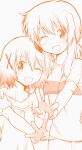  2girls epsg3395 hair_ornament hidamari_sketch long_hair miyako_(hidamari_sketch) multiple_girls one_eye_closed open_mouth simple_background standing white_background yuno_(hidamari_sketch) 