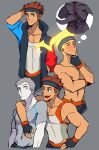  3boys aark0 absurdres commentary_request dragaux fingerless_gloves gloves highres leggings multiple_boys muscular muscular_male ring_fit_adventure ring_fit_trainee ring_fit_trainee_(male) shirt sleeveless sleeveless_shirt twitter_id wii_fit wii_fit_trainer wii_fit_trainer_(male) 